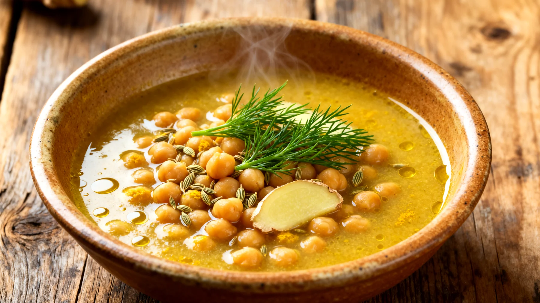 Fenchel-Kichererbsen-Suppe mit Kurkuma und frischem Ingwer"