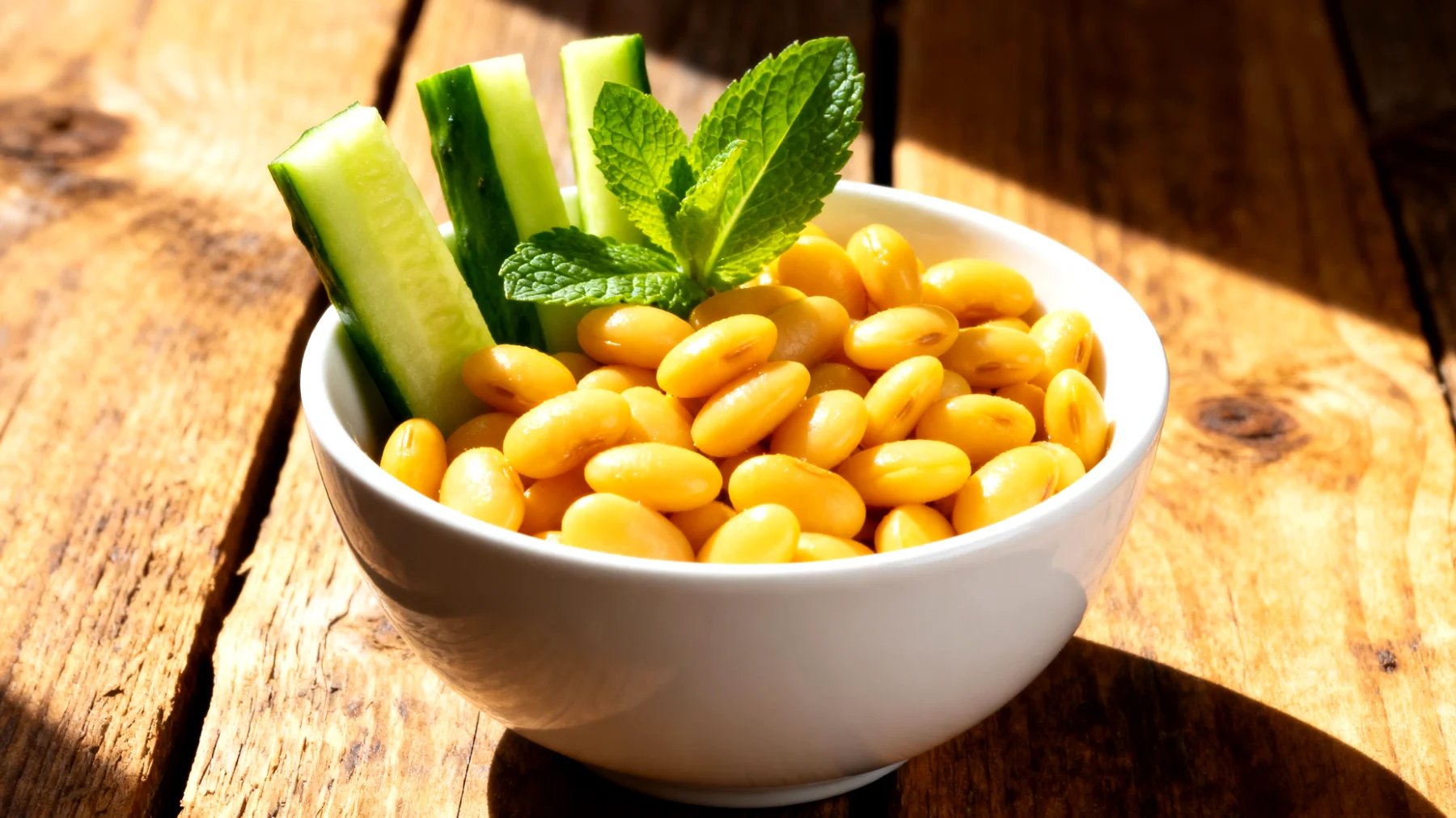 Lupinenkerne (Lupini) mit Gurken- und Minzsticks"