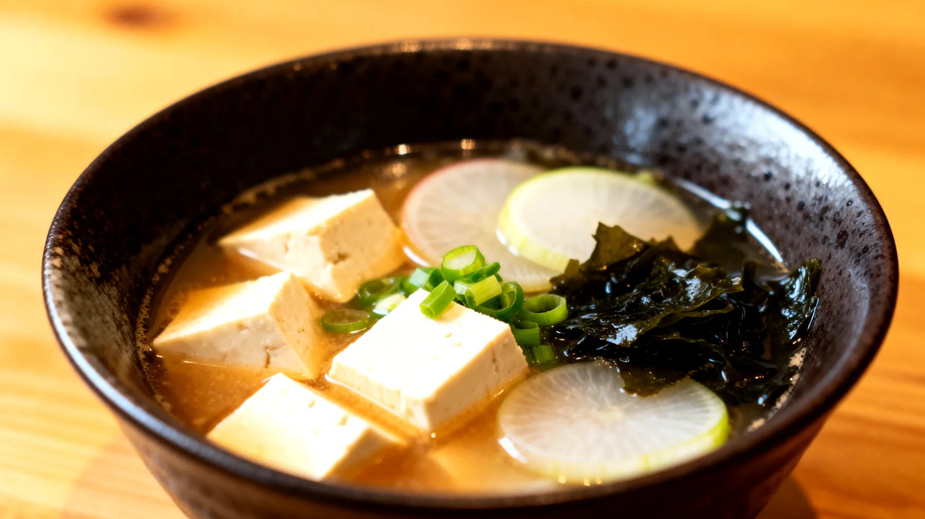 Miso-Suppe mit Daikon-Rettich und Wakame-Algen"