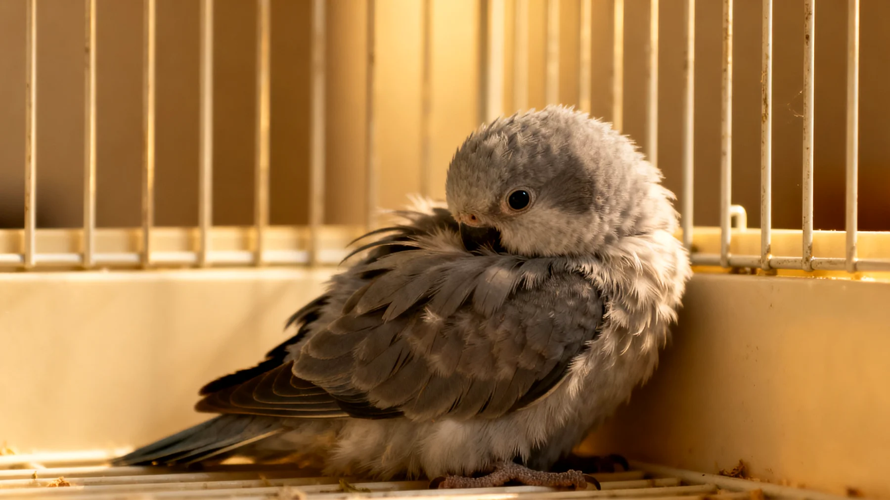 Nymphensittich-Küken zeigen häufig Angst und Stress beim ersten Zusammenleben mit Menschen im Haus, was sich durch lautes Schreien, Federrupfen oder Verweigerung der Nahrungsaufnahme äußern kann"