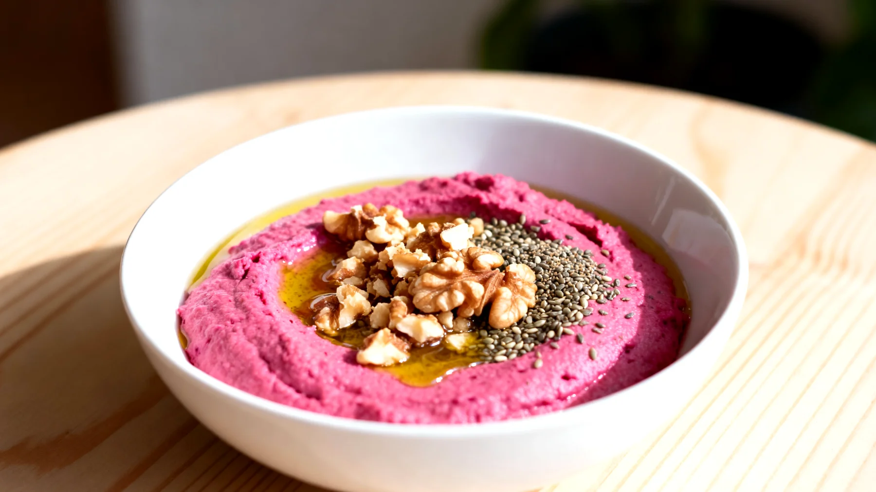 Rote-Bete-Hummus mit Walnüssen und Hanfsamen"