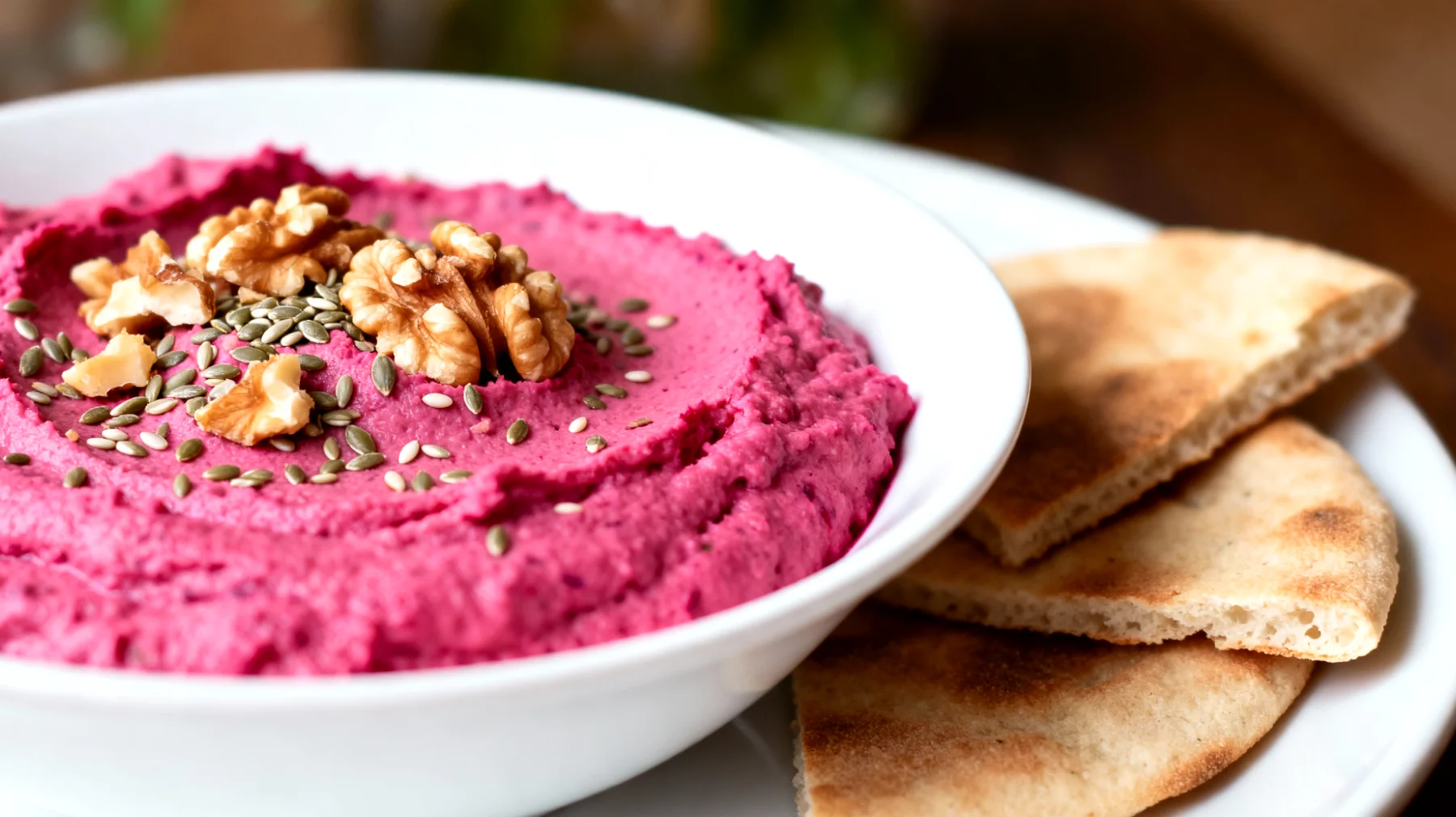 Rote-Bete-Hummus mit Walnüssen und Hanfsamen"