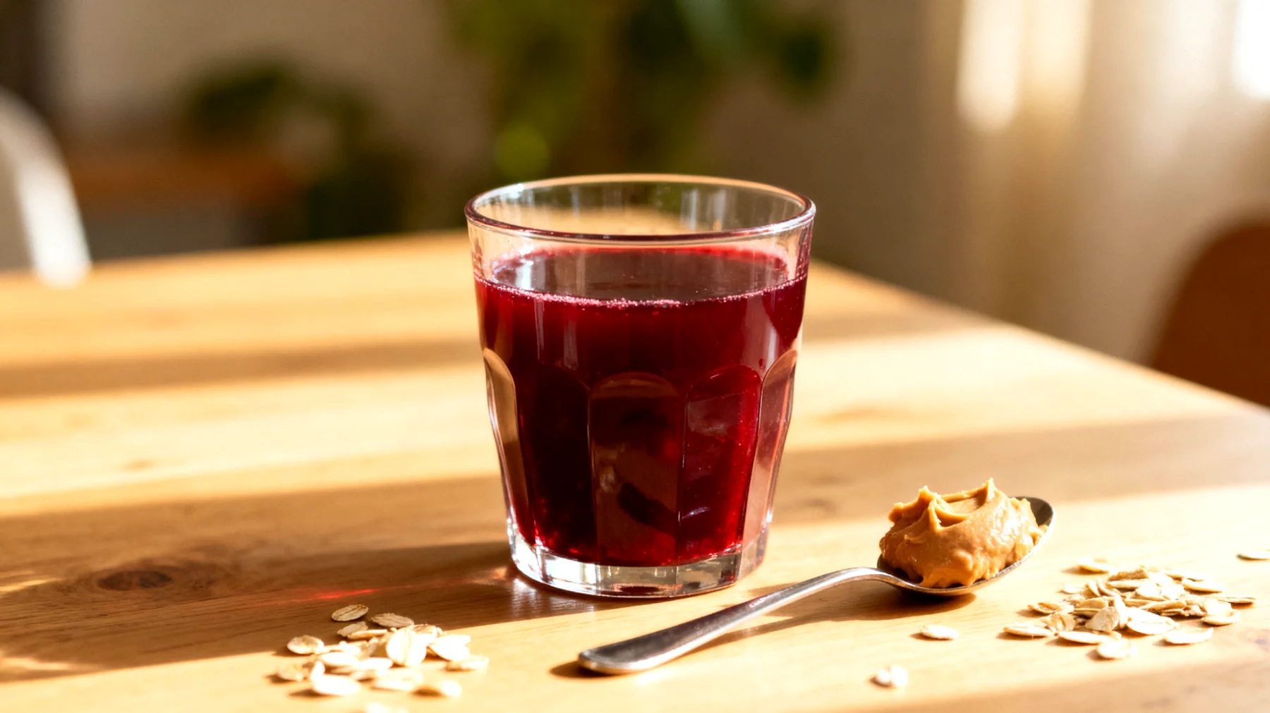 Sauerkirschsaft mit Mandelbutter und Haferflocken"