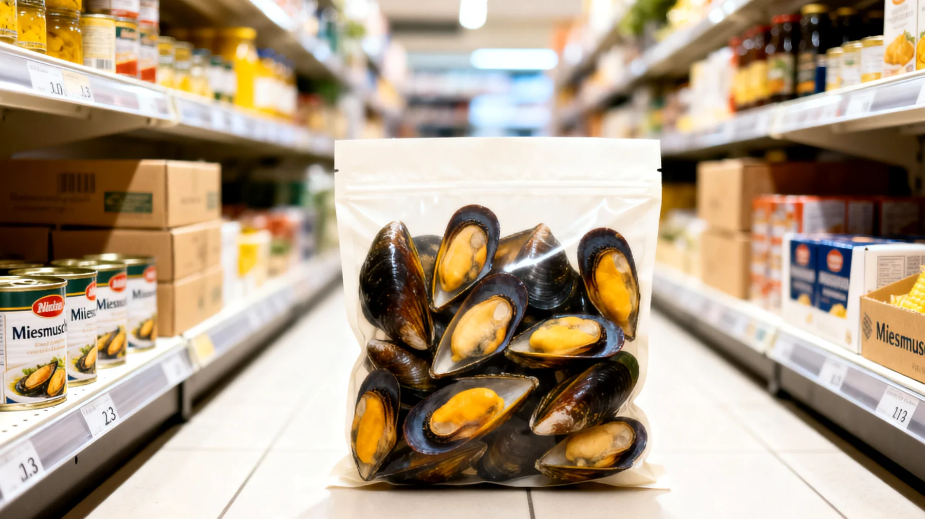 Verpackte Miesmuscheln"